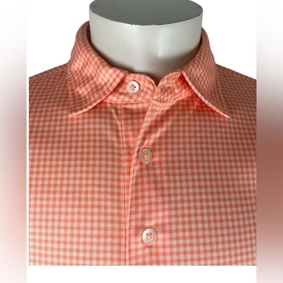 Donald Ross Orange Check Short Sleeved Polo Golf Shirt Like New Sz. M (runs big) - Picture 3 of 4